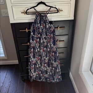 ePretty Navy Floral Halter Maxi Dress with Red & White Accents